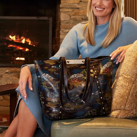 NWT $299 Patricia Nash Leather Benvenuto Tote Bag in Montana Prairie Skies Print - Picture 2 of 5